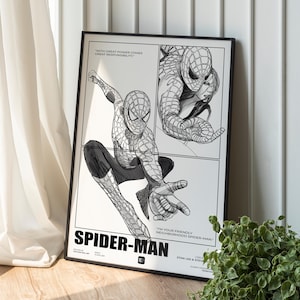 Stampa digitale da parete di Spider-Man disegnata a mano, stampa d'arte Marvel disegnata a mano, poster minimalista di un supereroe, download immediato, decorazione per la cameretta di ragazzi o ragazze.
