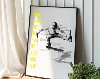 Minimalist Skateboard Line Art Print: Street Style Home Decor (Digital Download)