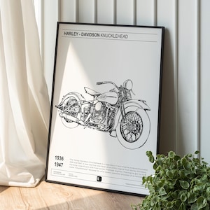 Harley Davidson Motorrad Wandkunst, handgezeichnete Schwarz-Weiß-Illustration, Vintage Biker Dekor, Mann Höhle Poster, Harley Liebhaber Geschenk