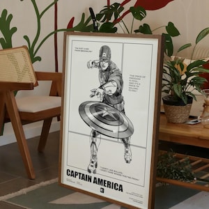 Captain America Minimalist Art Print: Hand Drawn Superhero Poster (Digital Download) image 4