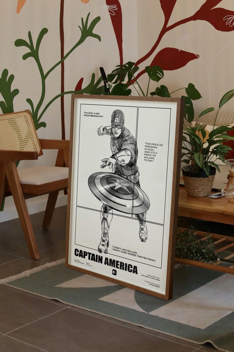 Captain America Minimalist Art Print: Hand Drawn Superhero Poster (Digital Download) image 4