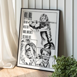 Póster de la película Kill Bill, póster de la película Quentin Tarantino dibujado a mano, idea de regalo única para amantes del cine, descarga digital instantánea