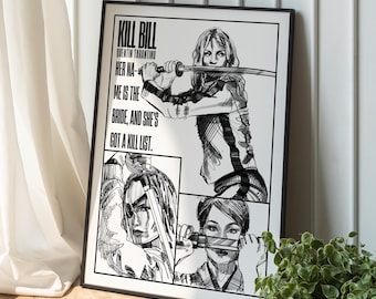 Kill Bill Hand-Drawn Movie Poster, Quentin Tarantino Art (Digital Download)