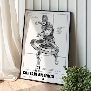 Captain America Minimalist Art Print: Hand Drawn Superhero Poster (Digital Download) image 1