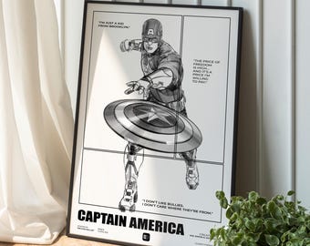 Captain America Minimalist Art Print: Hand Drawn Superhero Poster (Digital Download)