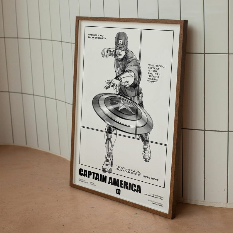 Captain America Minimalist Art Print: Hand Drawn Superhero Poster (Digital Download) image 3
