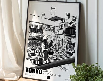 Illustration av Tokyo Cafe: Handritad japansk skiss (digital nedladdning)