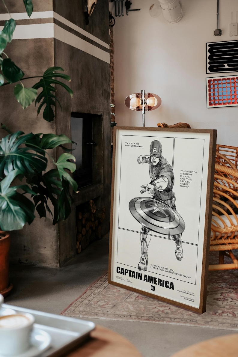 Captain America Minimalist Art Print: Hand Drawn Superhero Poster (Digital Download) image 9