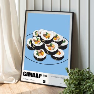 Digitale Gimbap-Wandkunst, koreanische traditionelle Lebensmittelillustration, Hand gezeichneter Kimbap-Kunstdruck, perfekte Geschenkidee für Küchen- oder Essensliebhaber