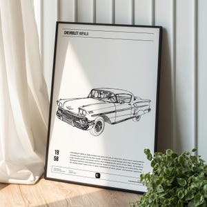Chevrolet Impala Hand-Drawn Print: Classic Car Wall Art (Digital Download)