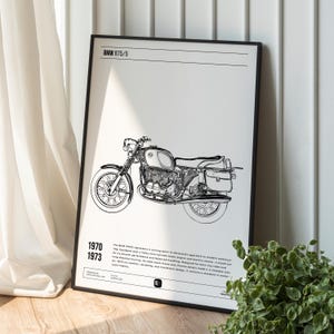 BMW R75/5 Hand-Drawn Motorcycle Poster, Digital Vintage Bike Illustration, Man Cave Decor, Printable Wall Art for Motorcycle Enthusiasts