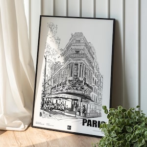 Paris Cafe De Flore, architectonische elegante straattaferelen en illustraties, Parijse architectuur gedetailleerde straat- en gebouwtekeningen