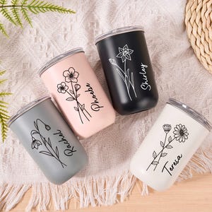 Personalized Stainless Steel Coffee Cup,Birthday Flower Tumbler,Wine Tumbler with Lid,Bridesmaid Proposal Gift,Bridesmaid Gift,Gift for Her
