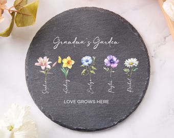 Pietra da giardino con fiori del mese di nascita personalizzata, pietra da giardino della nonna, pietra da giardino con fiori della nascita del nipote, pietra da giardino del mese di nascita, regalo di buon compleanno per la festa della mamma