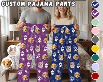 Pantalones de pijama personalizados con cara de perro, pijama personalizado con foto de perro o gato, regalo para mamá o papá, pantalones de pijama personalizados con cara de gato, pantalones de pijama para amantes de los perros
