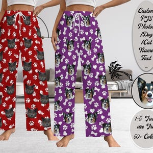 Custom Pet Face Pajama Pants Using Pet Photo + Name Custom Face Pyjamas Custom Dog Pajamas Dog Pjs Cat Pajamas for Women Gifts For Dog Owner