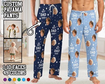 Calça de pijama personalizada com foto, 100% algodão, presente personalizado para o Dia dos Pais, calça de pijama divertida com o rosto da criança.