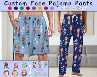 Benutzerdefiniertes Gesicht Pyjama-Hose / Shorts, Geschenk zum Mutter- / Vatertag, Benutzerdefiniertes Gesicht Bester Vater aller Zeiten Pyjama-Hose, personalisierte Foto PJs Cartoon-Stil