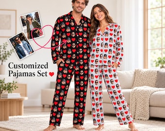 Individuell gestalteter Herzpyjama mit Gesichtern, personalisiertes Fotogeschenk