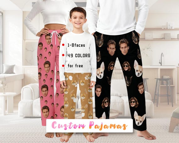 Custom Face Pajama Pants, Personalized Photo PJs, Pet or People Gift