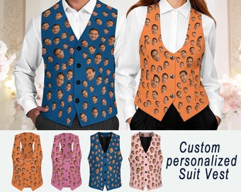 Op maat gemaakt vest met gezichtsprint, gepersonaliseerd bijpassend trouwvest voor mannen en vrouwen, gepersonaliseerd cadeau voor bruidsjonkers met foto voor vrijgezellenfeest