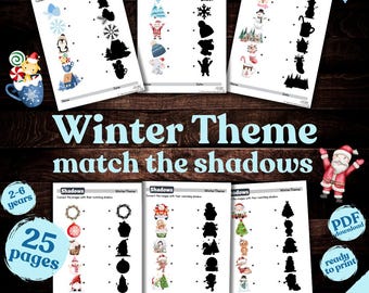 Winter Theme Shadow Matching Worksheets, Activity, Games for Toddler/Preschool/Kindergarten