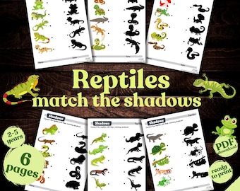 Reptiles Shadow Matching Game: Toddler Learning Activity (PDF)