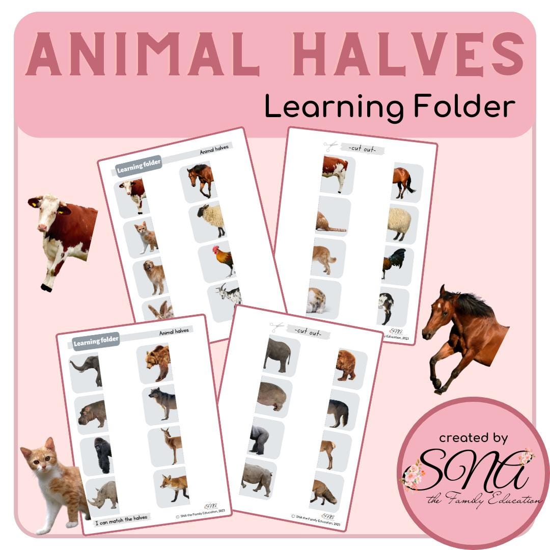 Animals Halves, File Folder Game, Learning Folder, Busy Quiet Book ...
