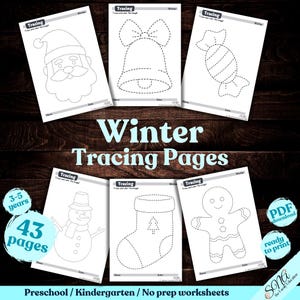 Winter Tracing Pages: Prewriting Preschool Kindergarten Activity (PDF Download)