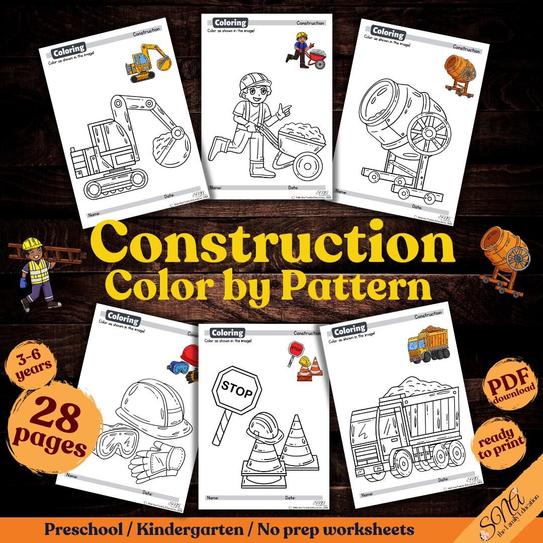 Construction Color by Pattern: Vehicle Coloring Book for Kids (PDF ...