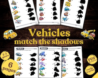 Vehicles Shadow Matching Worksheet: Transportation Game (PDF Download)