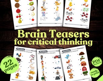 Brain Teasers, Matching Preschool Kindergarten Logic Activity, Brain Development, No Prep Worksheets
