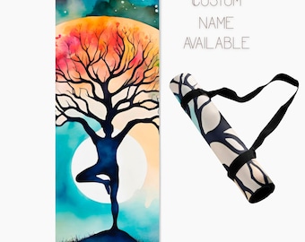 Custom Tree Pose Yoga Mat – Personalized Name Non Slip Suede Meditation Mat