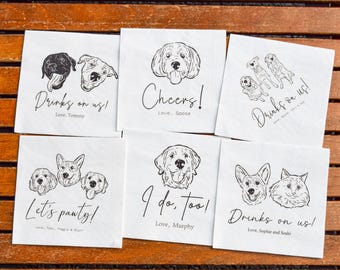Servilletas de cóctel personalizadas con retratos de mascotas, decoración personalizada para fiestas de boda