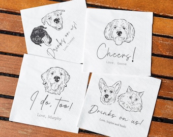 Custom Dog Portrait Cocktail Napkins, Personalized Wedding Party Decor