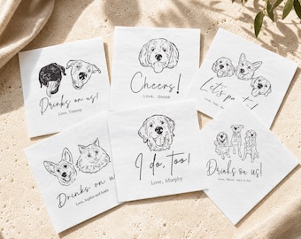 Custom Pet Portrait Cocktail Napkins, Personalized Wedding Party Decor