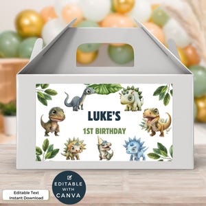 Dinosaur Party Favor Box Labels-Editable Gable T-Rex
