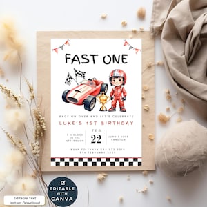 Formula 1 Birthday Invitation, Editable, Fast One, Racing Car Theme, Printable Template, Motorsport F1