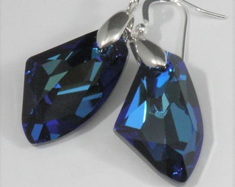 Avilagems Exclusive Swarovski Crystal Bermuda Blue Galactic .925 Sterling Silver Earrings 1.75" Medium