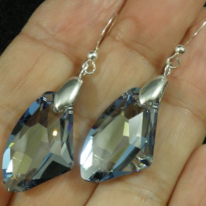 Avilagems Exclusive Swarovski Crystal Blue Shade Galactic .925 Sterling Silver Earrings 1.75&quot; Medium