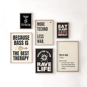 Techno Rave Print 6er Set Digitaler Download | EDM Party Wandkunst, Festival Vibes, Raver Ästhetik, DJ Geschenk, Untergrundmusikdekor