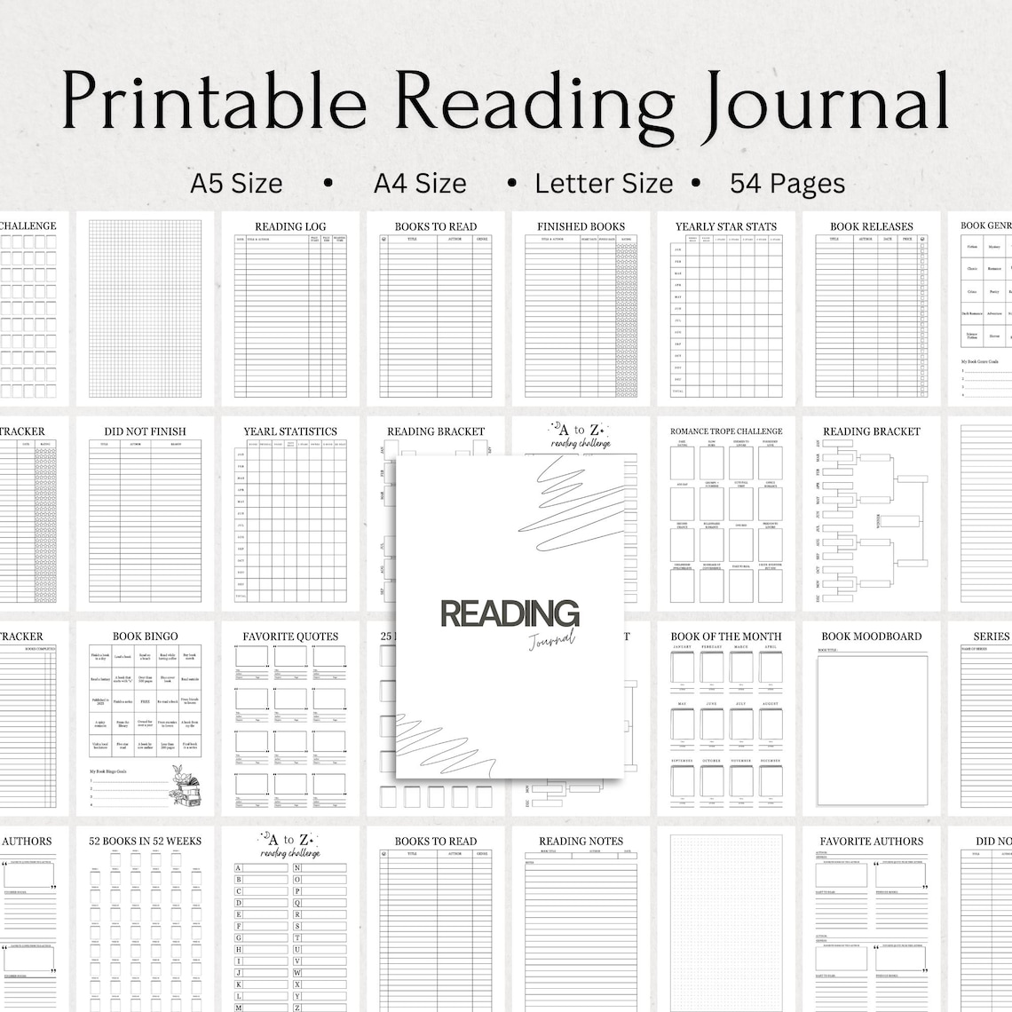Printable Reading Journal Book Tracker & Planner, Reading Log (A4,