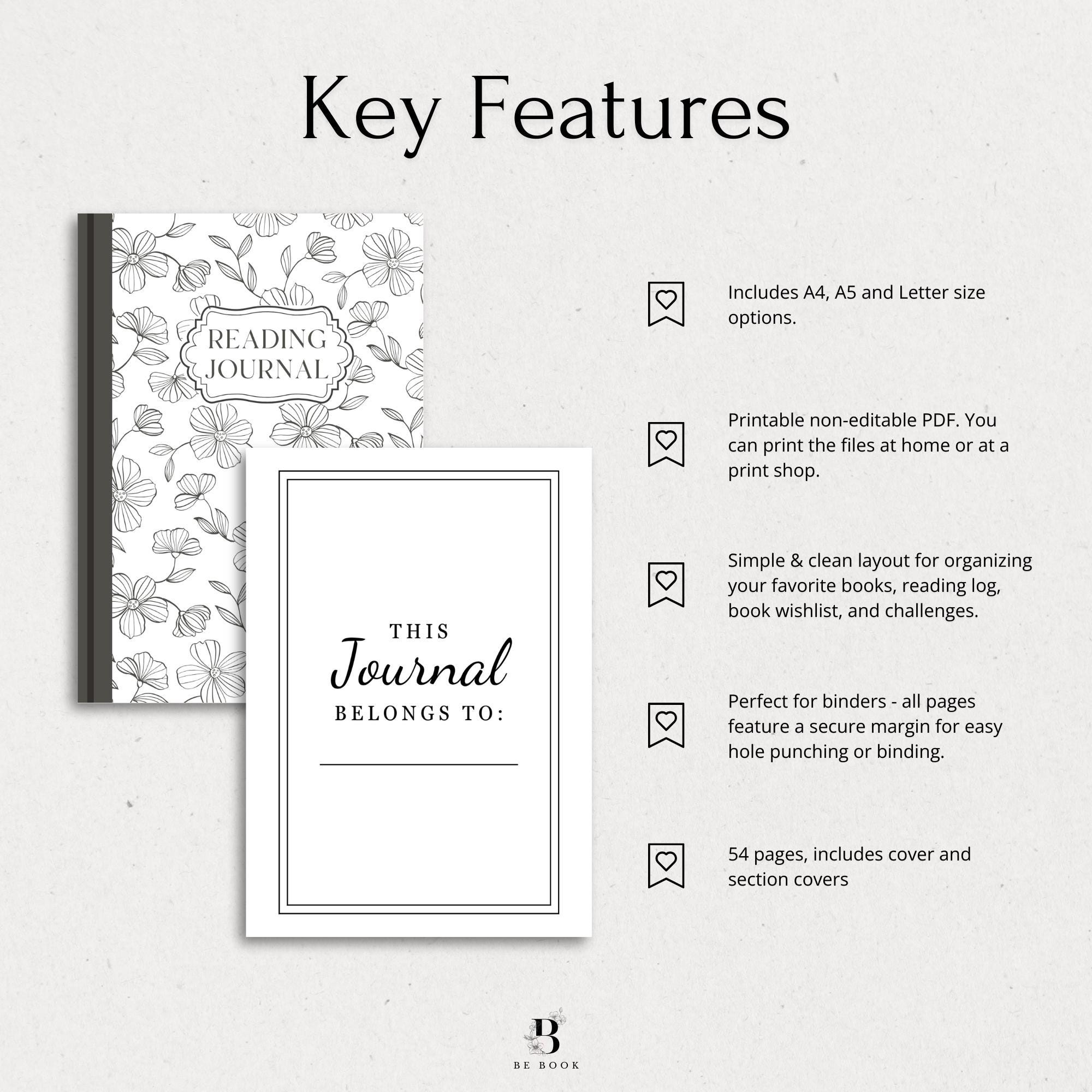 Printable Reading Journal: Book Tracker & Planner, Reading Log (A4, A5 ...