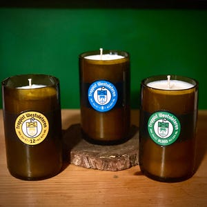 Upcycled Belgium beer bottle candles