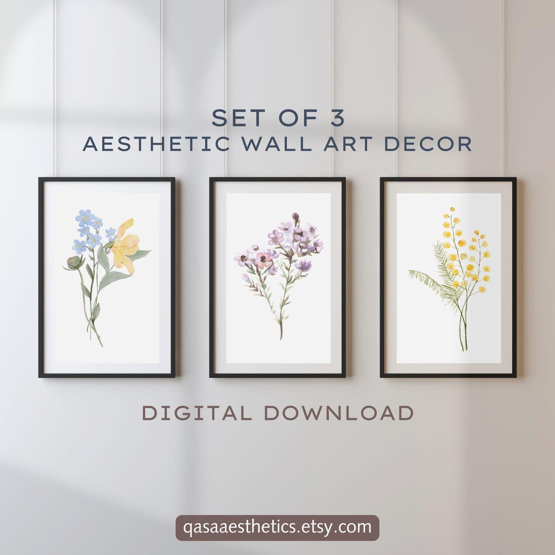 Set of 3 Printable Watercolor Flower Wall Art, Digital Download ...