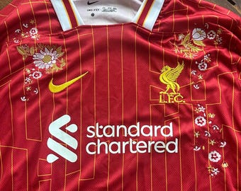 Handbearbeitetes YNWA Heimtrikot mit individueller Blumenstickerei – Handgefertigtes Retro YNWA Trikot