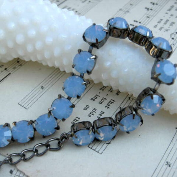 Air Blue Opal Swarovski Crystal Tennis Bracelet - Adjustable length - B7