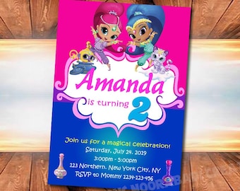Genie Geburtstagseinladung, Shimmer and Shine, Party einladen zum Ausdrucken (Digitale Datei)