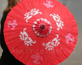 Parasol - Red Parasol with Silver Fleur de Lis