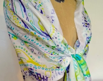 Silk Shawl Scarf - Unusual Abstract Pattern